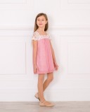 Girls Pink & Ivory Muslin Dress with Lace Neckline Outfit