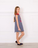 Girls Navy Blue & White Striped Sailor Dress Outfit