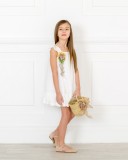 Girls White Linen Dress with Floral Brooch Outfit
