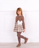 Girl Brown Knitted & Checkered Dress