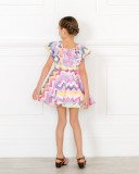 Girls ColourFul Zig-Zag Dress with Ruffle Collar Outfit