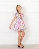 Girls ColourFul Zig-Zag Dress with Ruffle Collar Outfit