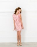 Girls Pale Pink Dress with Ruffle Collar & Tulle Bow Outfit