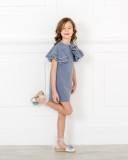 Girls Blue Shift Dress with Ruffle Sleeves Outfit
