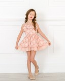 Girls Pale Peach Sea Star Embroidered Muslin Dress Outfit