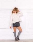 Girls Ivory Synthetic Fur Peplum Coat 