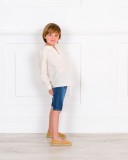 Boys Beige Striped Shirt Outfit