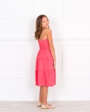 Girls Coral Pink Midi Linen Dress