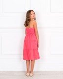 Girls Coral Pink Midi Linen Dress