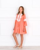 Girls Coral & White Lace Dress Outfit