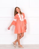 Girls Coral & White Lace Dress Outfit