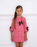 Girls Fuchsia & Chocolate Brocade Dress