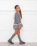 Girls Grey Jersey Dress with Ruffle Hem & White Maxi Bow Outfit