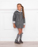 Girls Gray Double Sided Synthetic Fur Coat