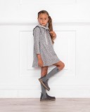 Girls Gray & White Star Print Dress with Bow Collar