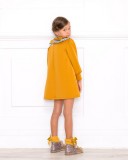 Girls Mustard Neoprene Dress with Gingham Collar & Bow 