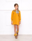 Girls Mustard Neoprene Dress & Beige Suede Boots Outfit
