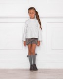 Girls White & Gray Sparkle Star Print Shirt with Gray Corduroy Shorts Outfit