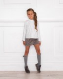 Girls White & Gray Sparkle Star Print Shirt with Gray Corduroy Shorts Outfit