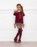 Girls Burgundy Knitted Poncho Gillet & Shorts Outfit