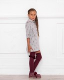 Girls Gray & Aubergine Feather Print Dress