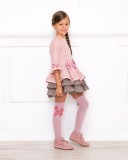 Girls Dusky Pink & Chocolate Polka Dot Layered Dress
