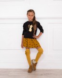 Black & Gold Cat Sweater with Mustard Black Cats Skirt Outfit