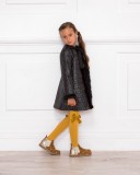 Girls Black Quilted Coat with Fur Trim