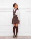 Girls Chocolate Skirt With Ruffle Braces