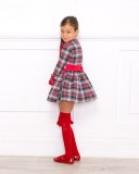Girls Red and Gray Check Print Dress Outfit