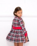 Girls Red & Gray Check Print Dress