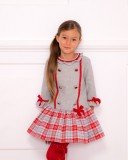 Girls Gray Dress with Red Checked Skirt 