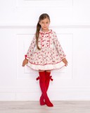 Girls Red & Ivory Floral Print Dress