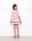 Girls Pink Dress with Chocolate Lace & Bows