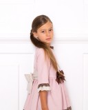 Girls Pink Dress with Chocolate Lace & Bows