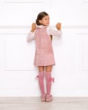Girls Dusky Pink Synthetic Suede Pinafore Dress
