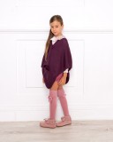 Girls Pink Blouse with Shorts & Aubergine Knitted Poncho Outfit