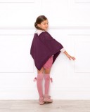 Girls Pink Blouse with Shorts & Aubergine Knitted Poncho Outfit