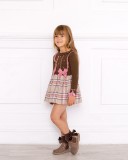Chocolate Knitted Top with Beige Checked Skirt Dress