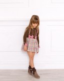 Chocolate Knitted Top with Beige Checked Skirt Dress