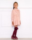 Girls Pale Pink Anna Dress & Burgundy Boots Outfit