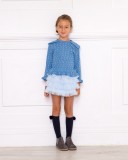 Girls Blue & White Knitted Sweater with Ruffle Hem 