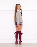 Girls Grey Sweater & Blue Tartan Shorts Set Outfit
