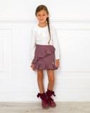 Girls Ivory Viscose Blouse & Burgundy Skirt Set 
