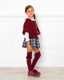 Girls Burgundy Melange Knitted Poncho & Burgundy Boots Outfit
