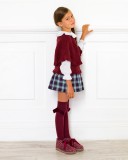 Girls Burgundy Melange Knitted Poncho & Burgundy Boots Outfit
