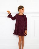 Girls Burgundy Lace Dress with Floral Aplique