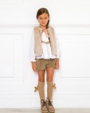 Girls Beige Reversible Knitted & Synthetic Fur Gilet