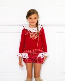 Girls Red Wool Sweater & Ruffle Shorts Set Outfit