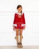 Girls Red Wool Sweater & Ruffle Shorts Set Outfit